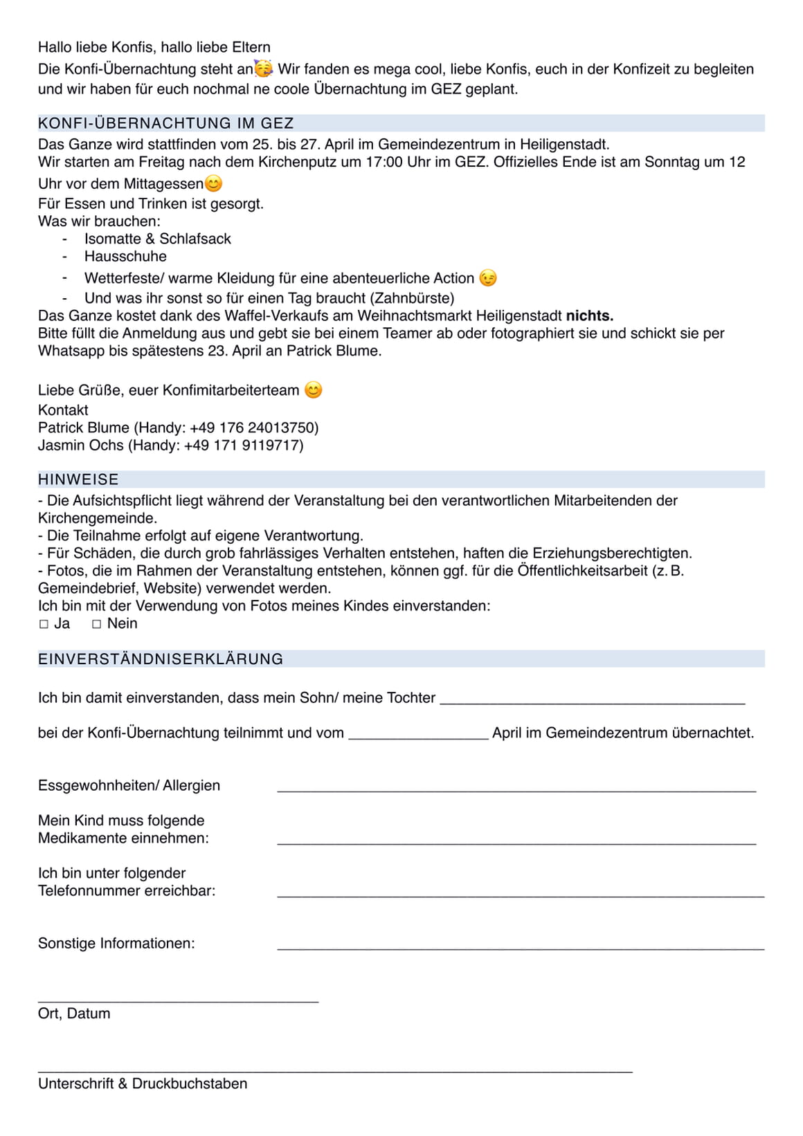 Anmeldung Konfiübernachtung Apreil 2025