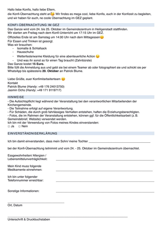 Anmeldung Konfi-Übernachtung 2025